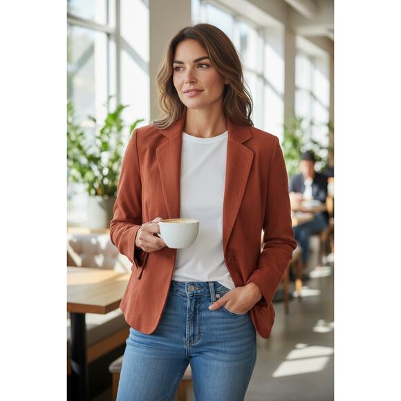 Studio Works Petite Orange Blazer - Size 8P - Shoulder Pads - Picture 1 of 4